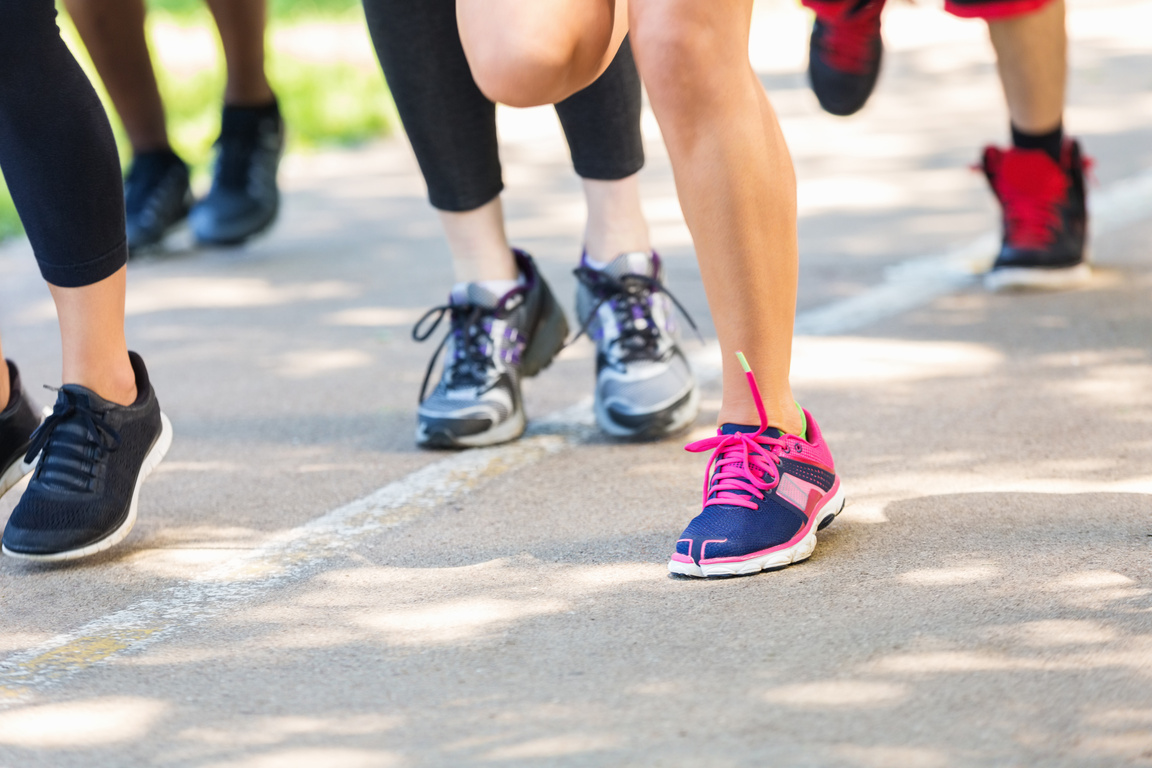 View of runners feet during marathon or 5k race